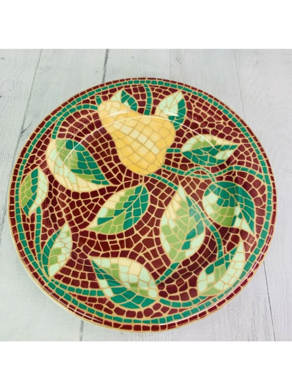 Pier 1 One MOSAIC FRUIT Red Yellow Earthenware Italy Lunch Salad Plates Set 4